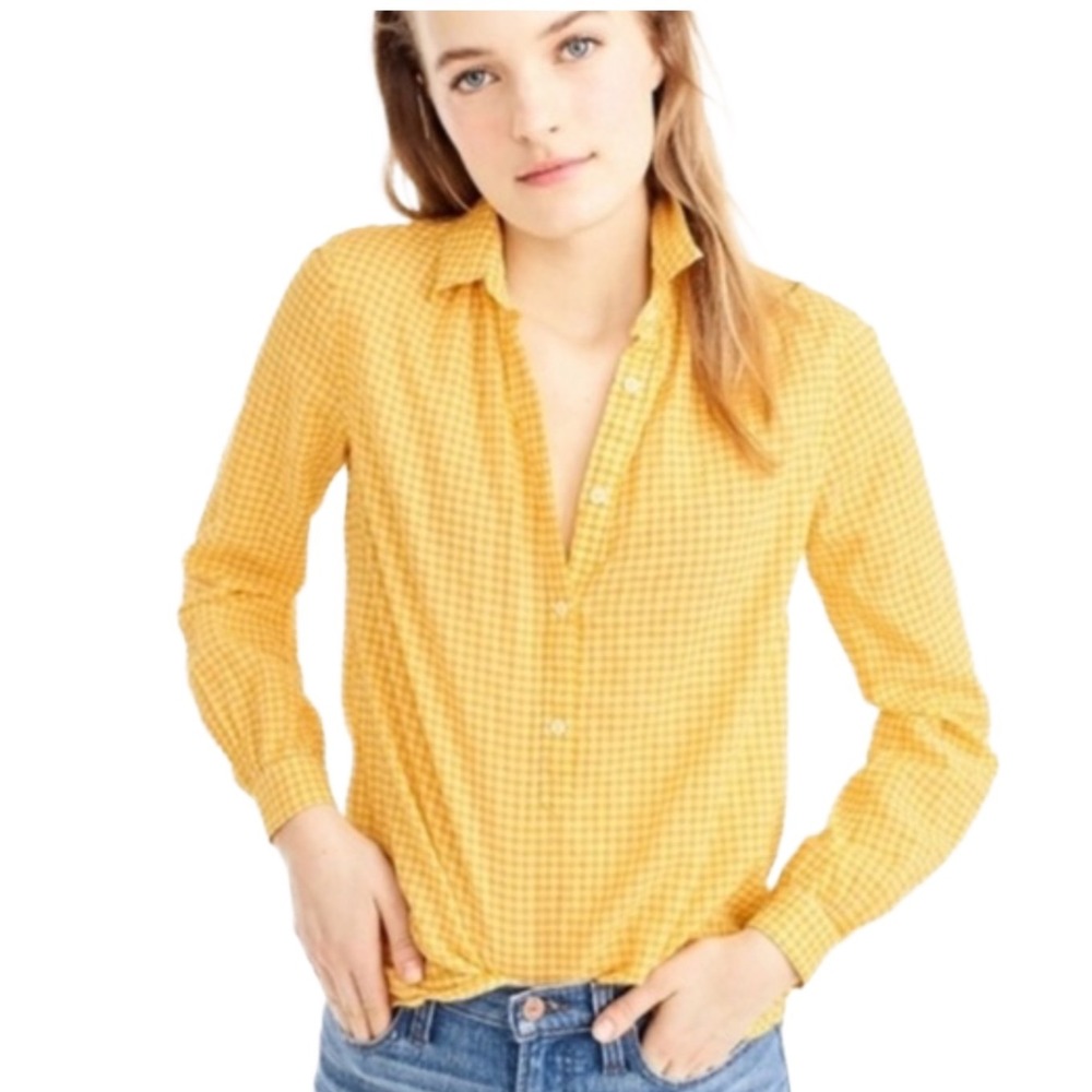 J.Crew Yellow Gingham Long Sleeve 1/2 Button Shirt Women's Size 6